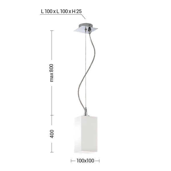 SOSPENSIONE CROMO/VETRO BIANCO SATINATO E27