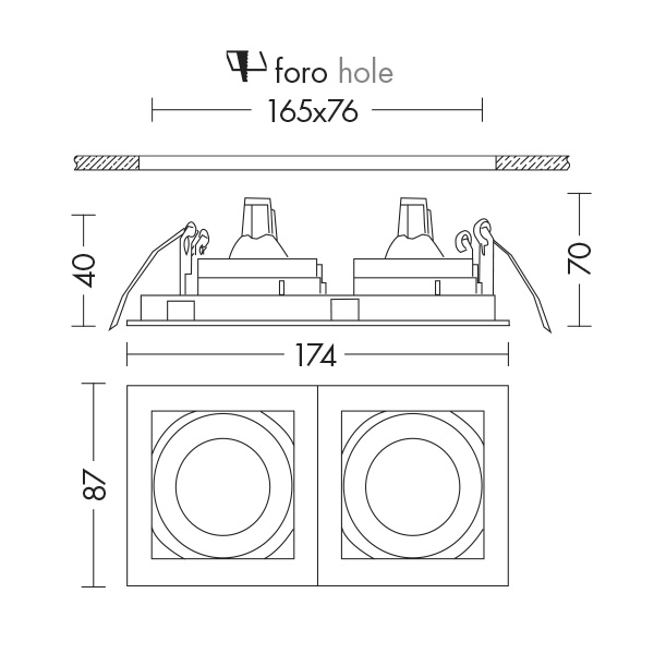DOWNLIGHT DOPPIO IN ALLUMINIO SPAZZOLATO GU