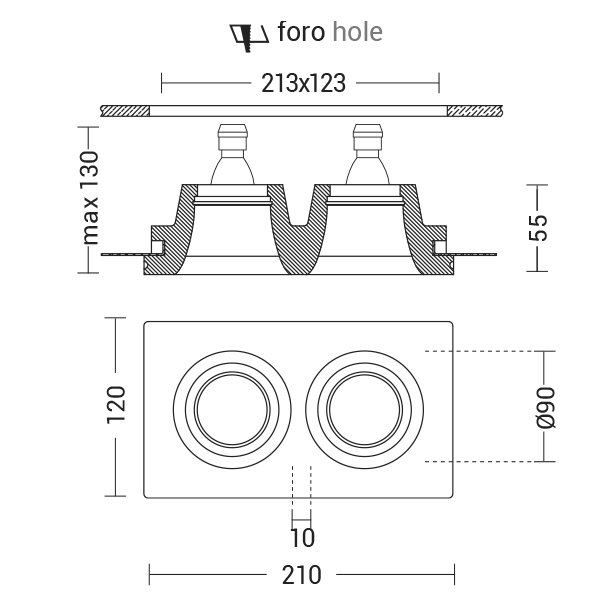 DOWNLIGHT DOPPIO TONDO IN GESSO RASATO BIAN