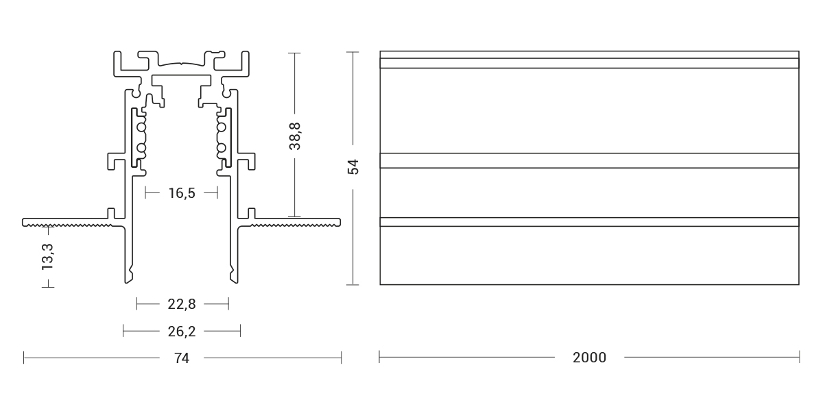 BINARIO ELETTRIFICATO 48V TRIMLESS NERO 2MT