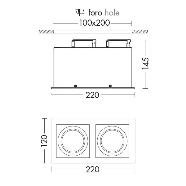 DOWNLIGHT QUADRATO DOPPIO BIANCO LED 14W 65