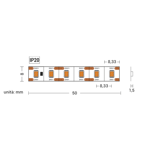 STRIP LED 4,8W/MT 24V IP20 3000K CRI90 5MT