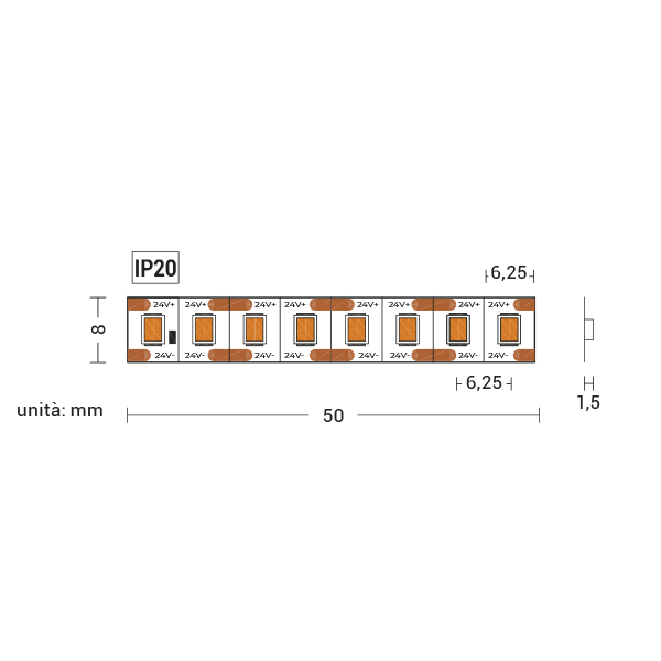 STRIP LED 9,6W/MT 24V IP20 3000K CRI90 25MT