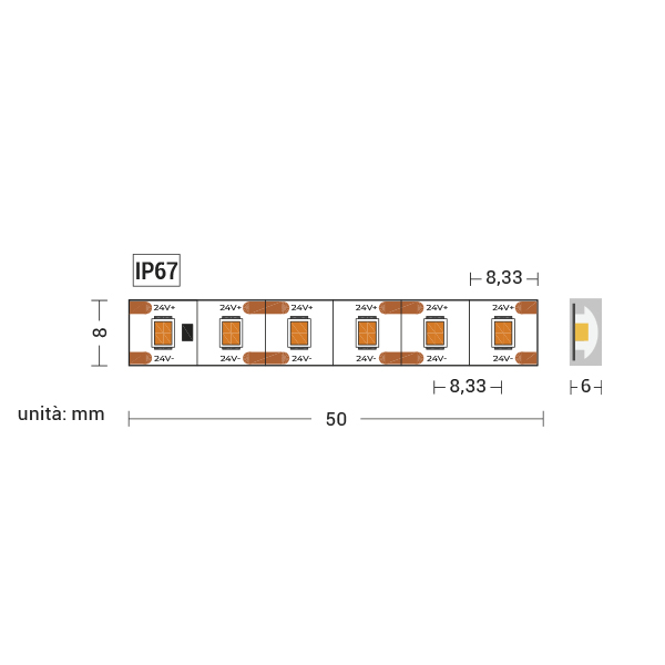 STRIP LED 4,8W/MT 24V IP67 3000K CRI90 5MT