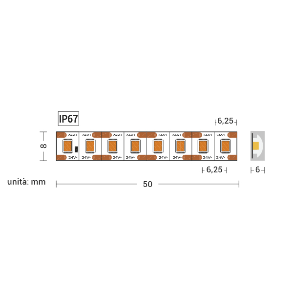 STRIP LED 9,6W/MT 24V IP67 2700K CRI90 5MT