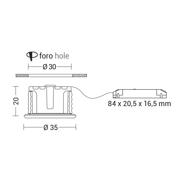 DOWNLIGHT BIANCO LED 3W 36 IP65/20 3000K C