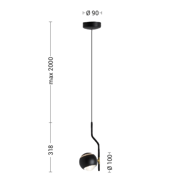 SOSPENSIONE NERA/ORO LUCIDO LED 7W IP20 270