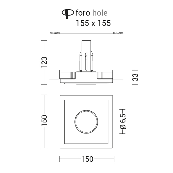 DOWNLIGHT QUADRATO IN GESSO RASATO BIANCO E