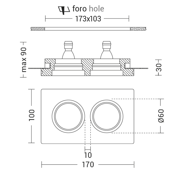 DOWNLIGHT DOPPIO TONDO IN GESSO RASATO BIAN