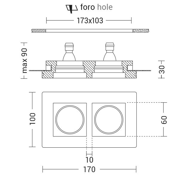 DOWNLIGHT DOPPIO QUADRATO IN GESSO RASATO B