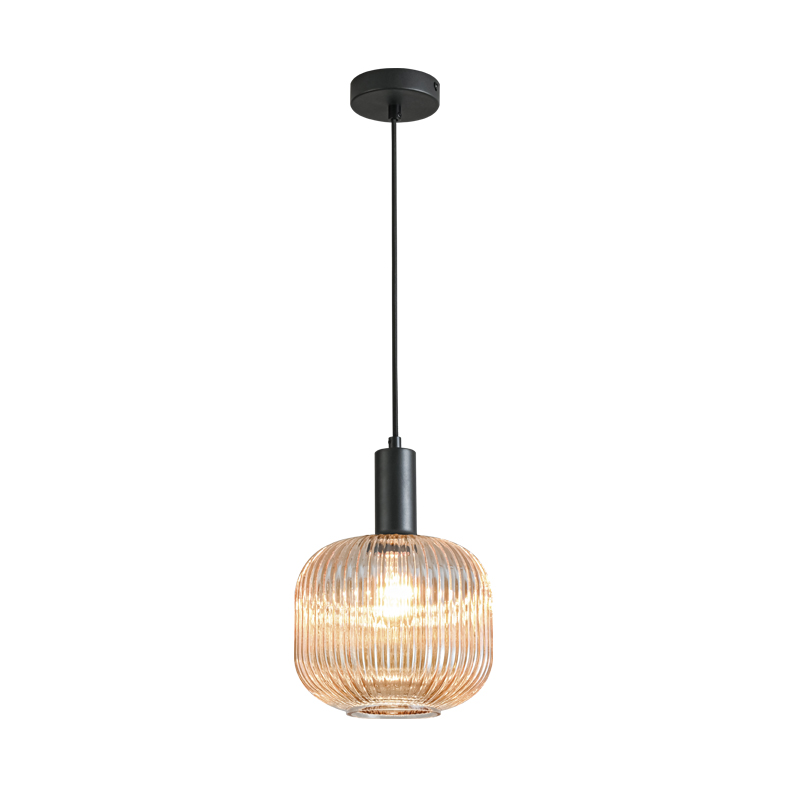 ANTIGONE – SOSPENSIONE NERA/VETRO AMBRA E27 IP20 20CM