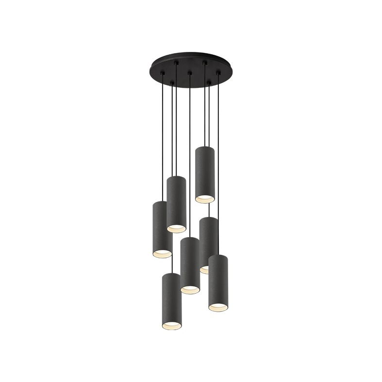 AXIOM EVO – SOSPENSIONE 7 ELEMENTI TONDA NERA/TITANIO GU10 50W 15CM