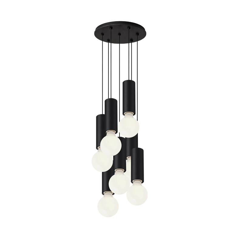 AXIOM EVO – SOSPENSIONE 7 ELEMENTI TONDA NERA/NERA E27 50W 15CM